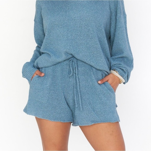 Show Me Your Mumu Gio Shorts in Dusty Blue Knit - Picture 1 of 9